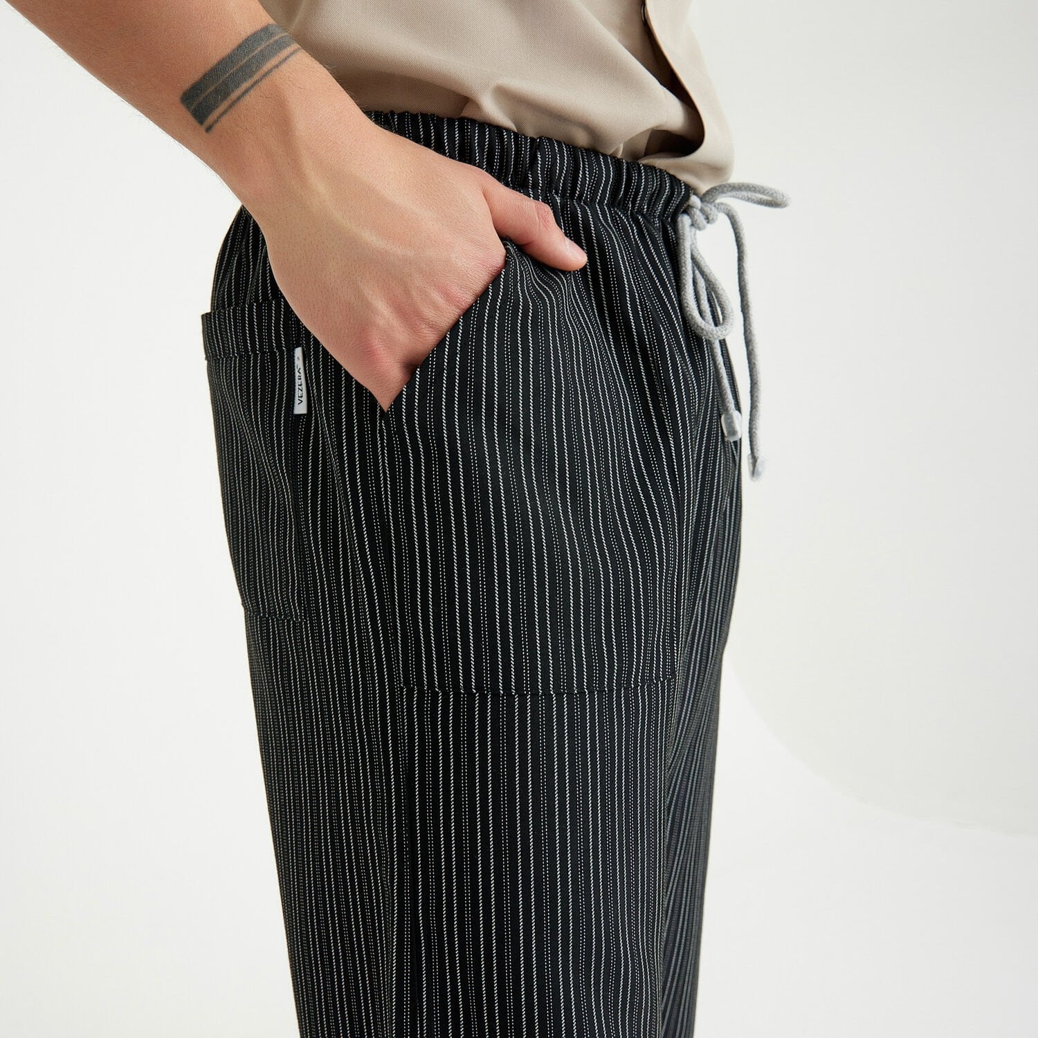 Gabardin Çizgili Lastikli Aşçı İş Pantolonu