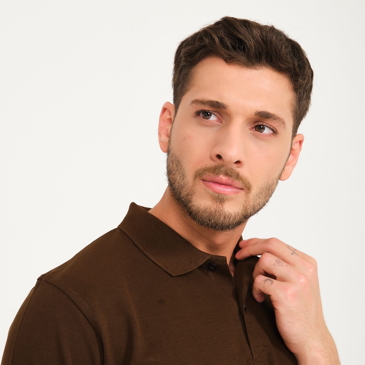 Kahverengi Penye Lacoste Polo Yaka İş Tişörtü