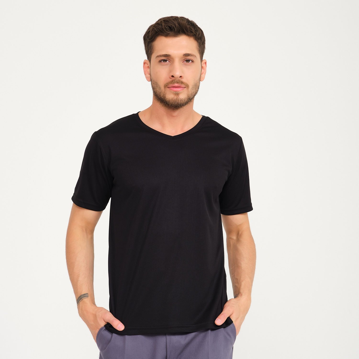 Siyah Forma Kappa Kumaş V Yaka İş Tişörtü