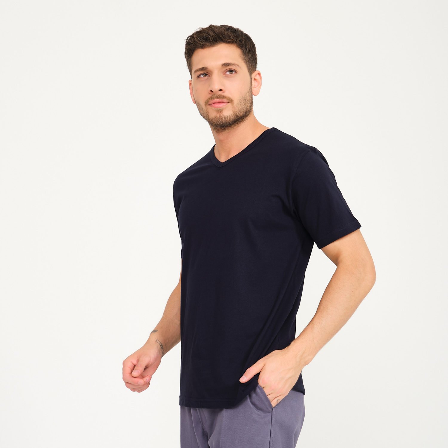 Lacivert V Yaka İş Tişörtü