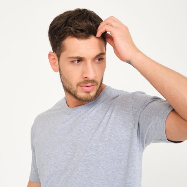 Gri Melanj Bisiklet Yaka Tişört