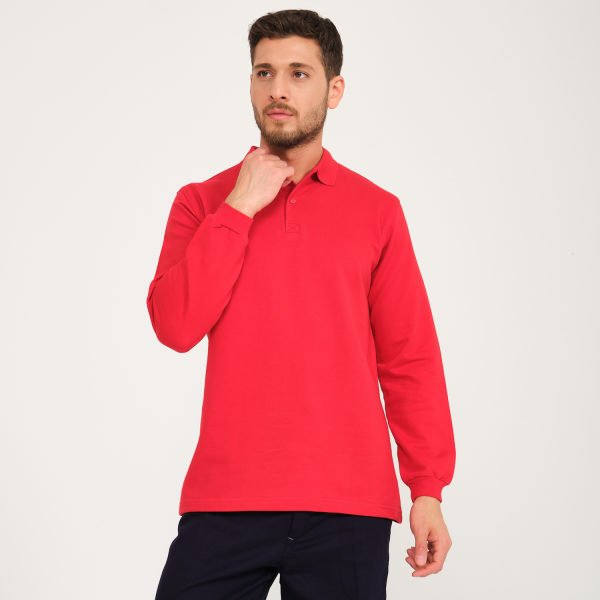 Kırmızı İki İplik Sweatshirt - Polo Yaka