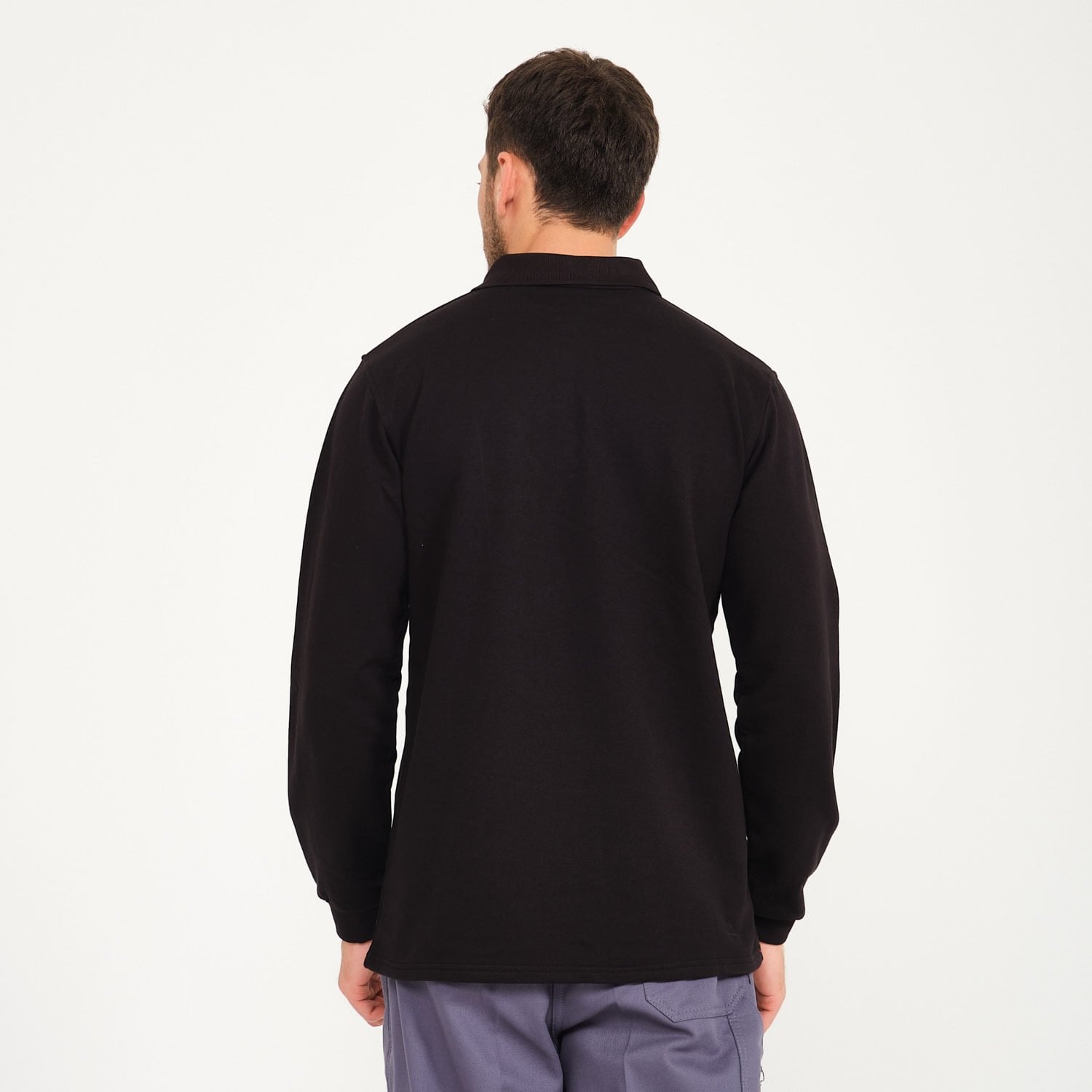 Siyah İki İplik Sweatshirt - Polo Yaka