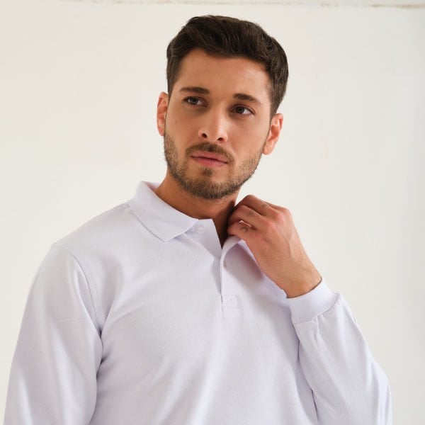 Beyaz İki İplik Sweatshirt - Polo Yaka