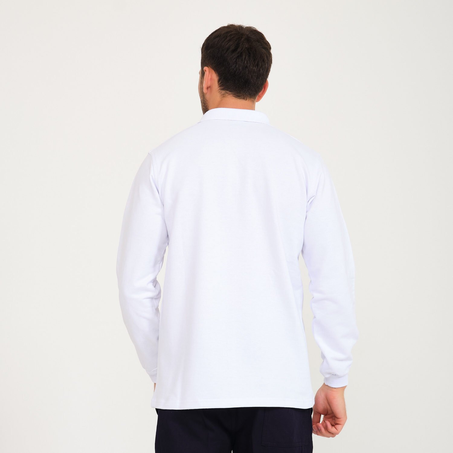 Beyaz İki İplik Sweatshirt - Polo Yaka