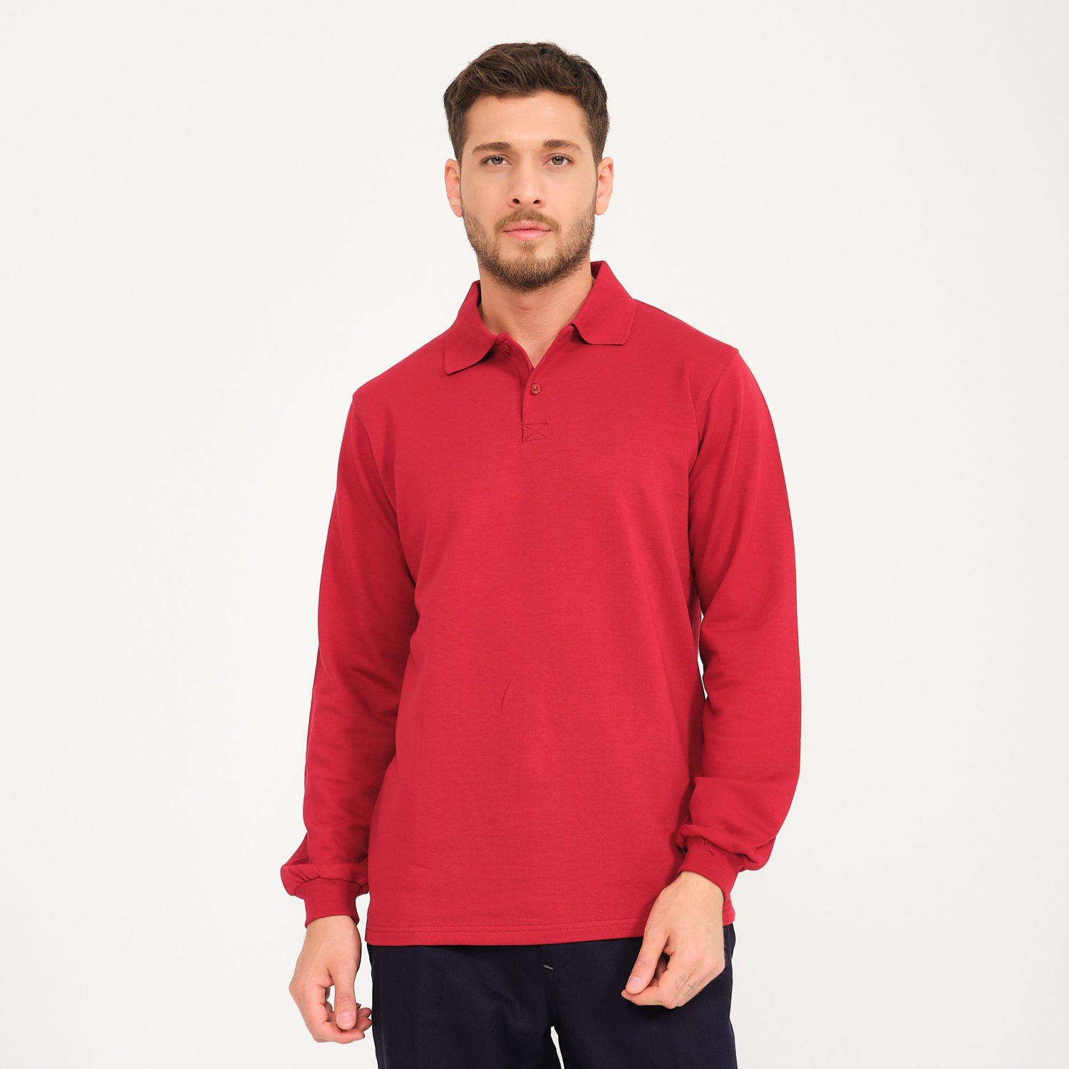 Bordo İki İplik Sweatshirt - Polo Yaka