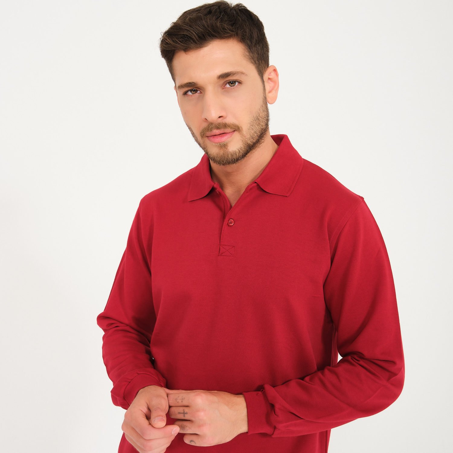 Bordo İki İplik Sweatshirt - Polo Yaka