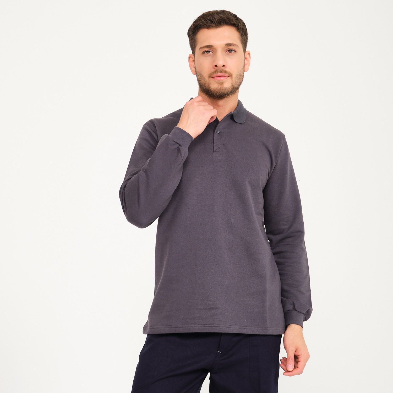 Füme İki İplik Sweatshirt - Polo Yaka