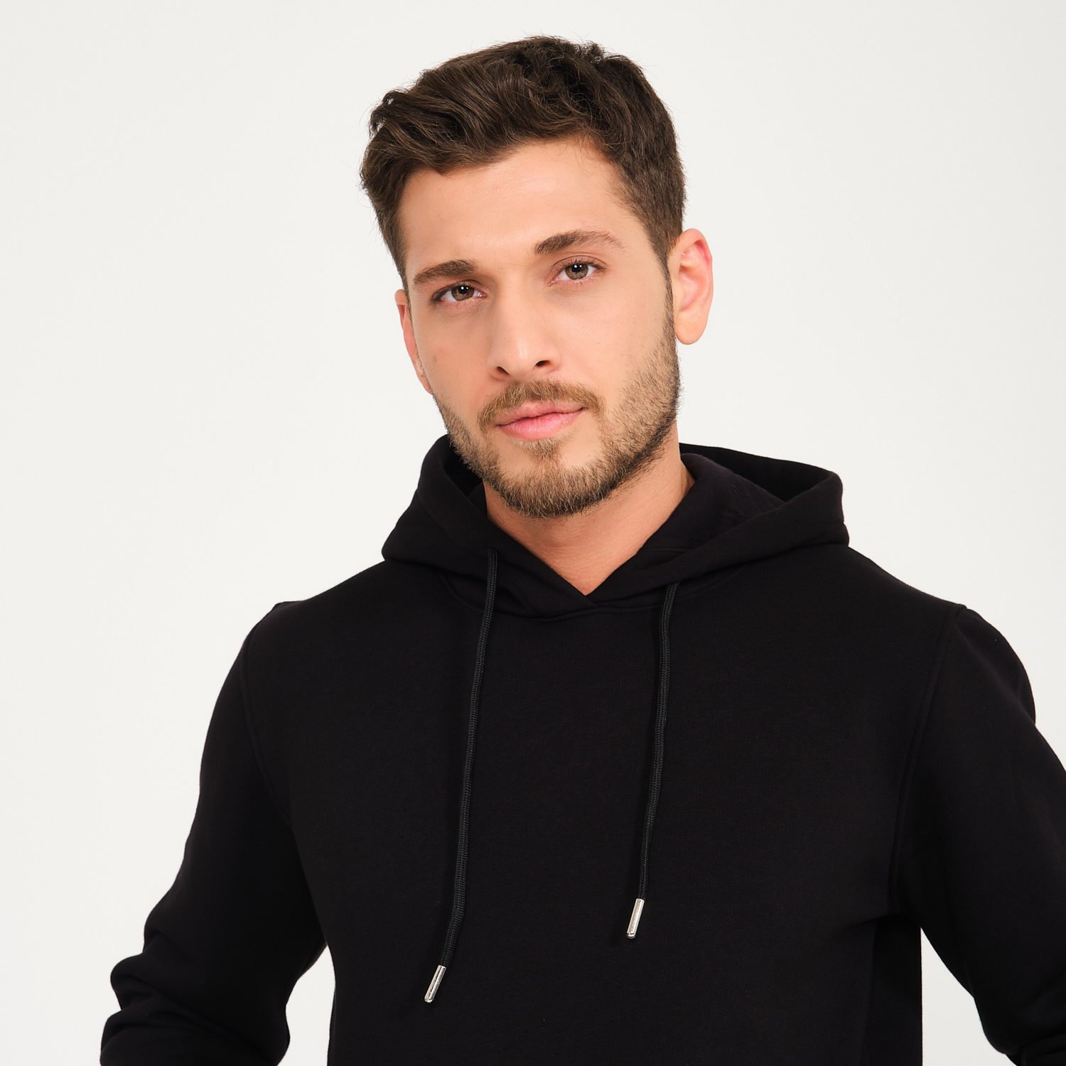 Siyah Üç İplik Kapüşonlu Sweatshirt
