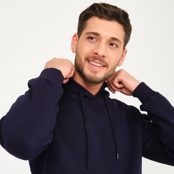 Lacivert Üç İplik Kapüşonlu Sweatshirt