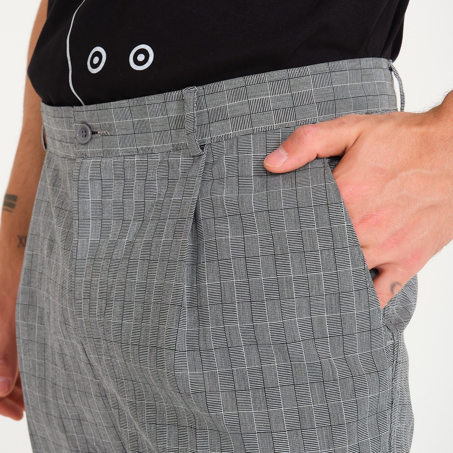 Gri Kare Desenli Aşçı İş Pantolonu