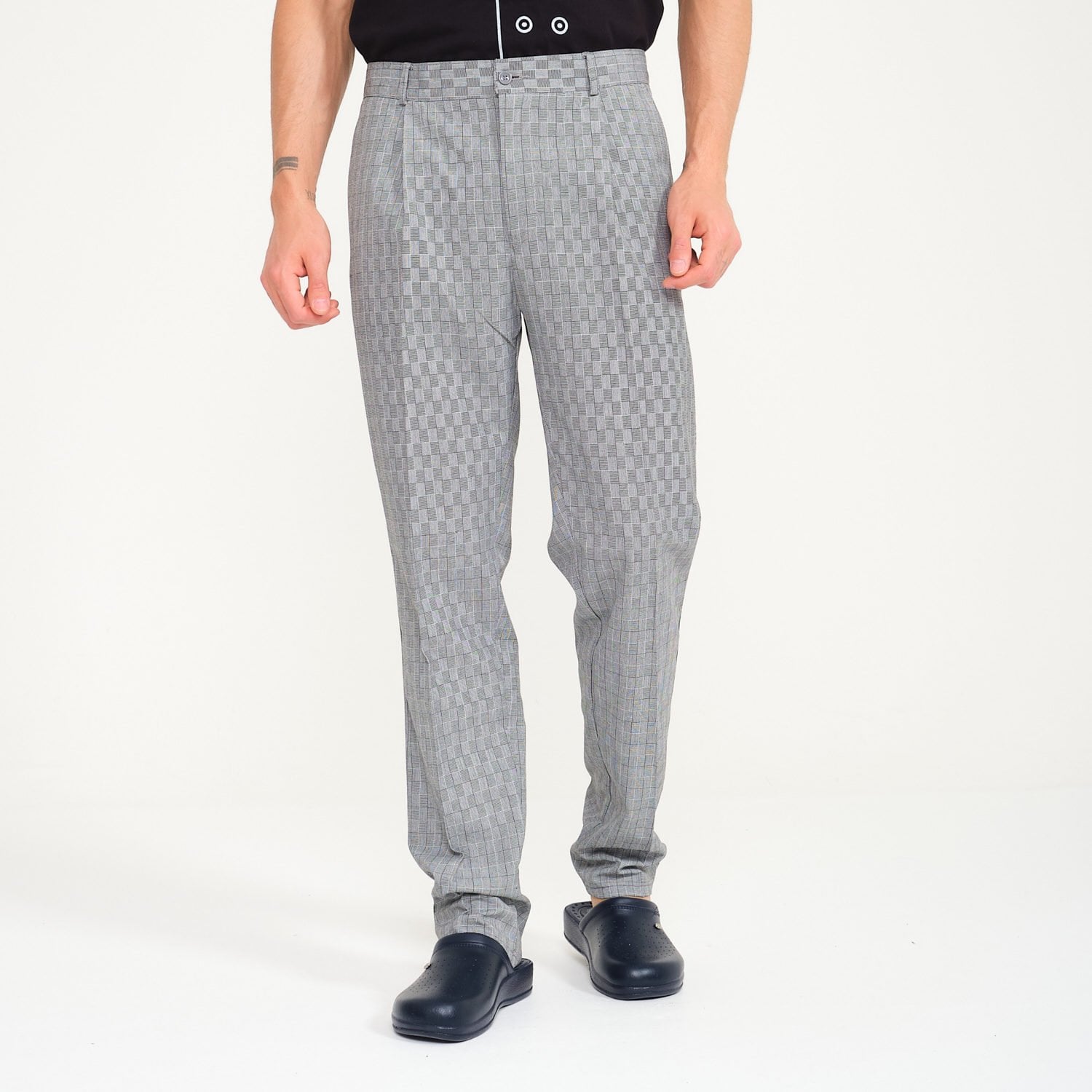 Gri Kare Desenli Aşçı İş Pantolonu