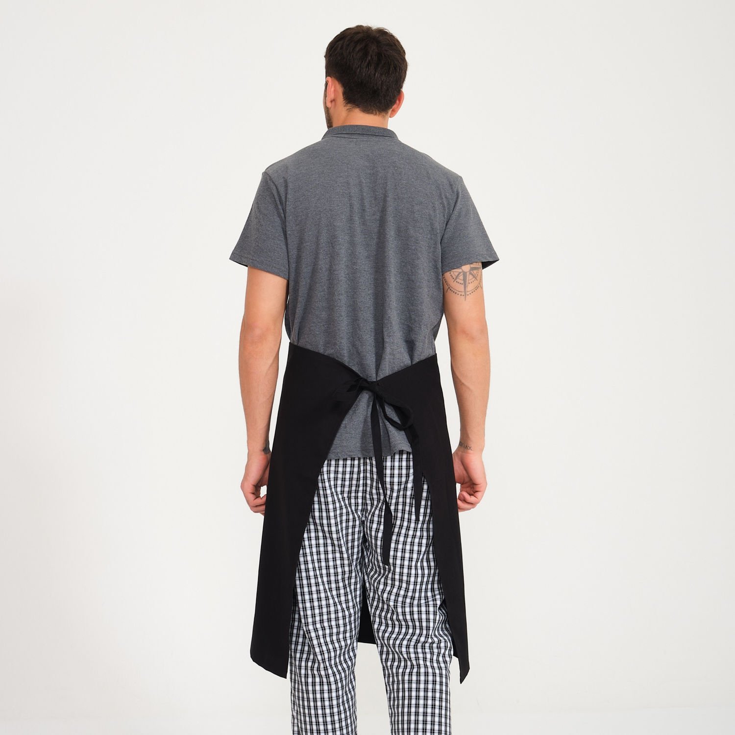 Siyah Yarım Önlük - Tek Cepli Yırtmaçlı