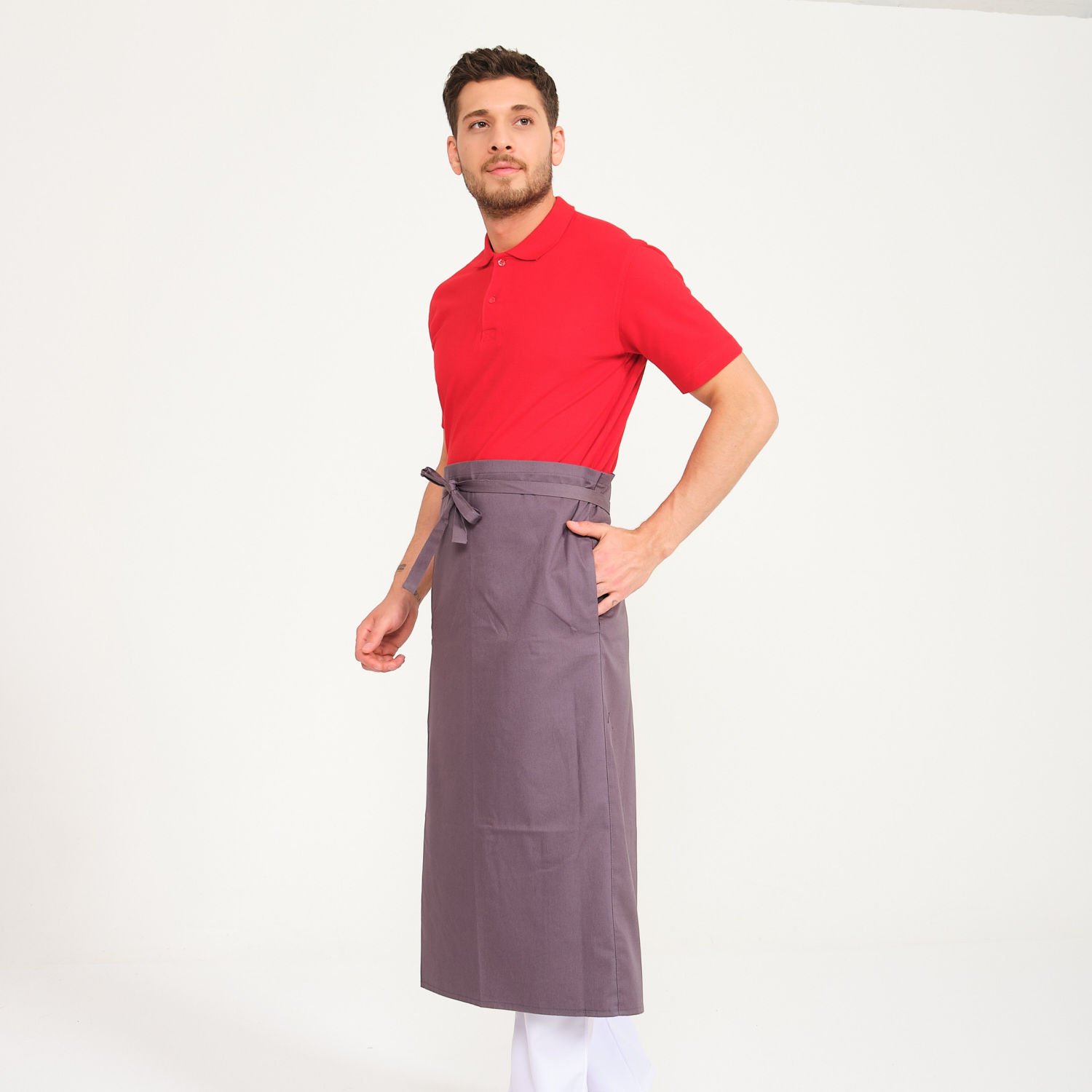 Gabardin Gri Yarım Önlük