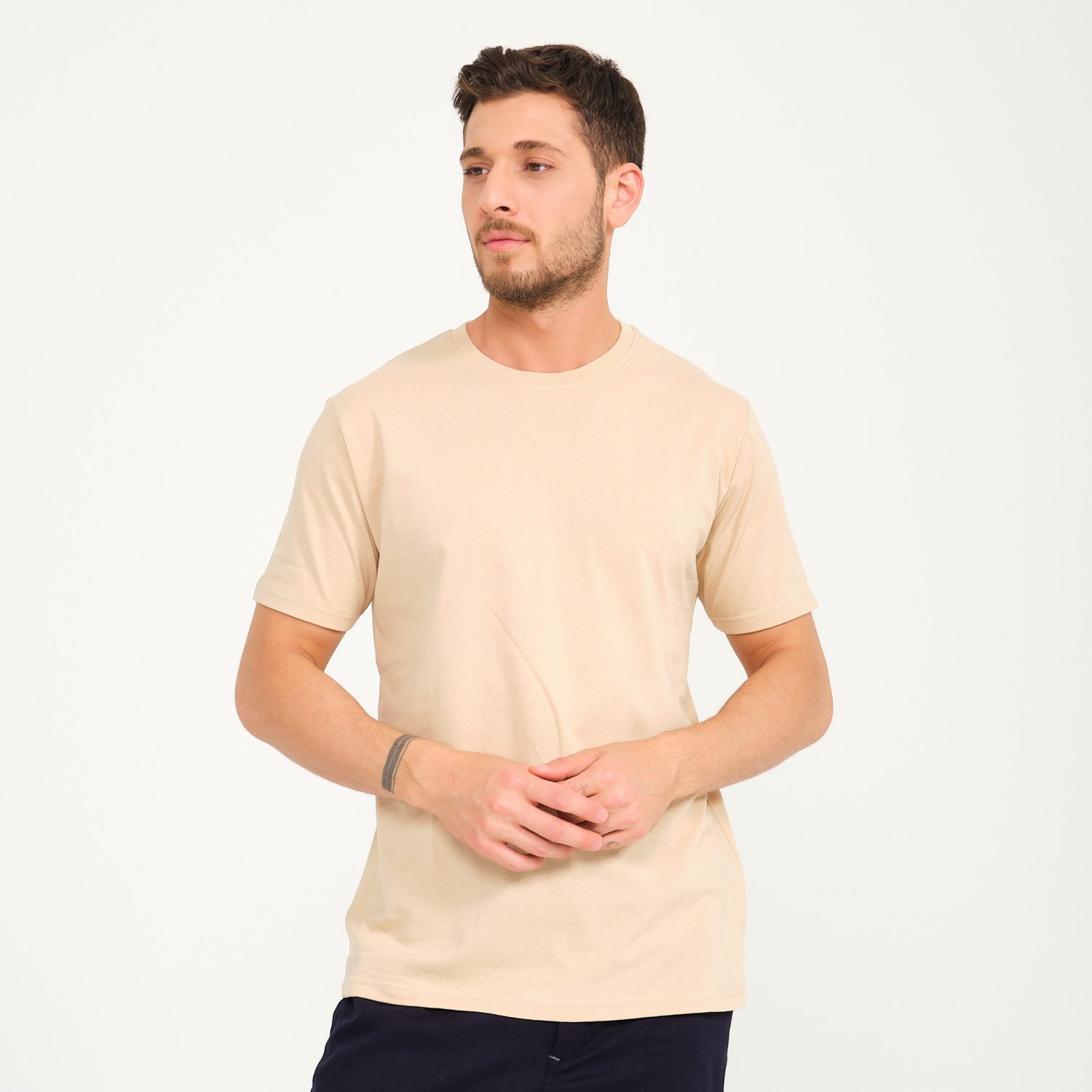 Bej Bisiklet Yaka İş Tişörtü