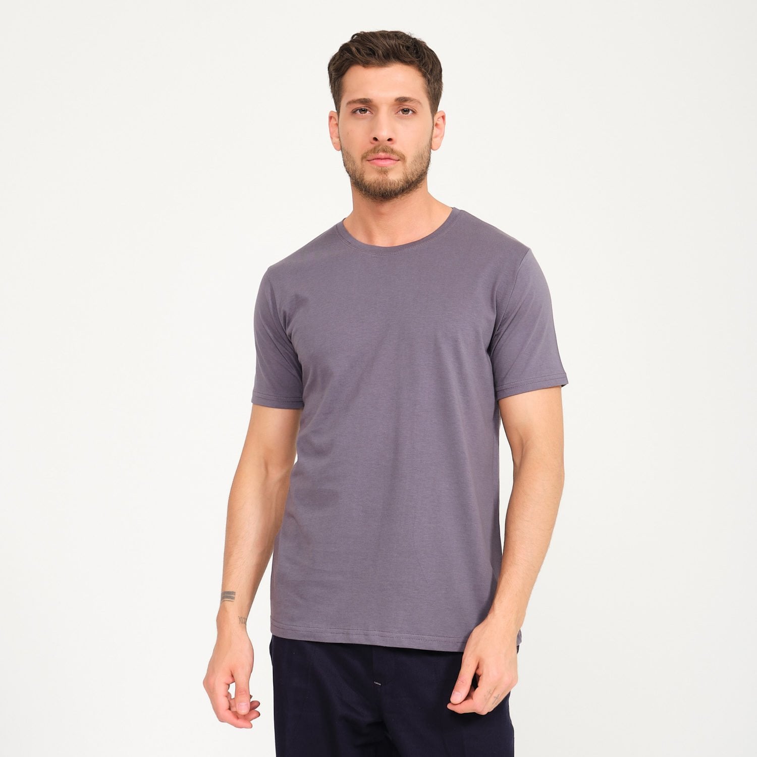 Antrasit Gri Bisiklet Yaka Penye İş Tişörtü