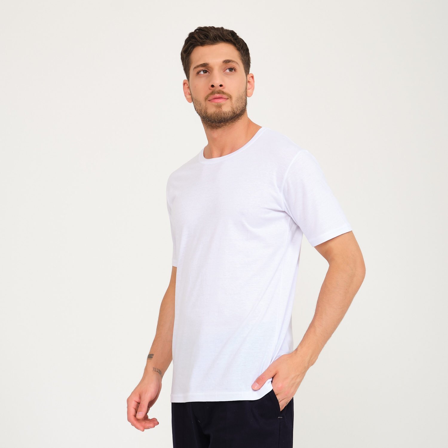 Beyaz Penye Sıfır Yaka İş Tişörtü