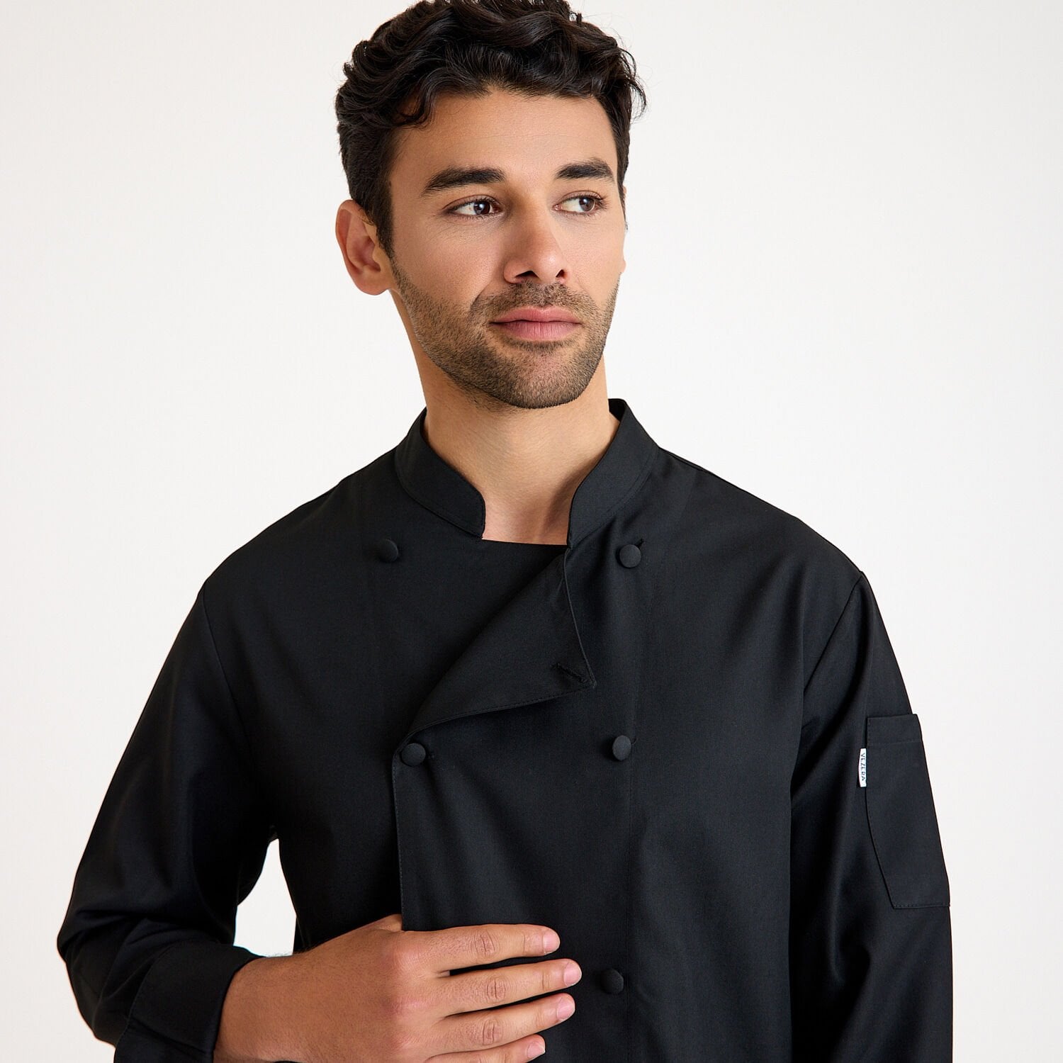 Gabardin Düğmeli Aşçı Şef Ceketi - Siyah