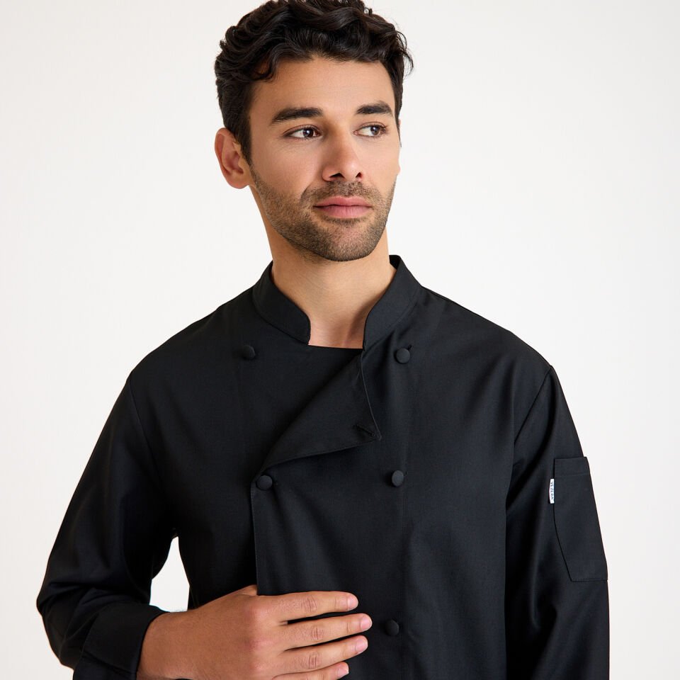 Gabardin Düğmeli Aşçı Şef Ceketi - Siyah