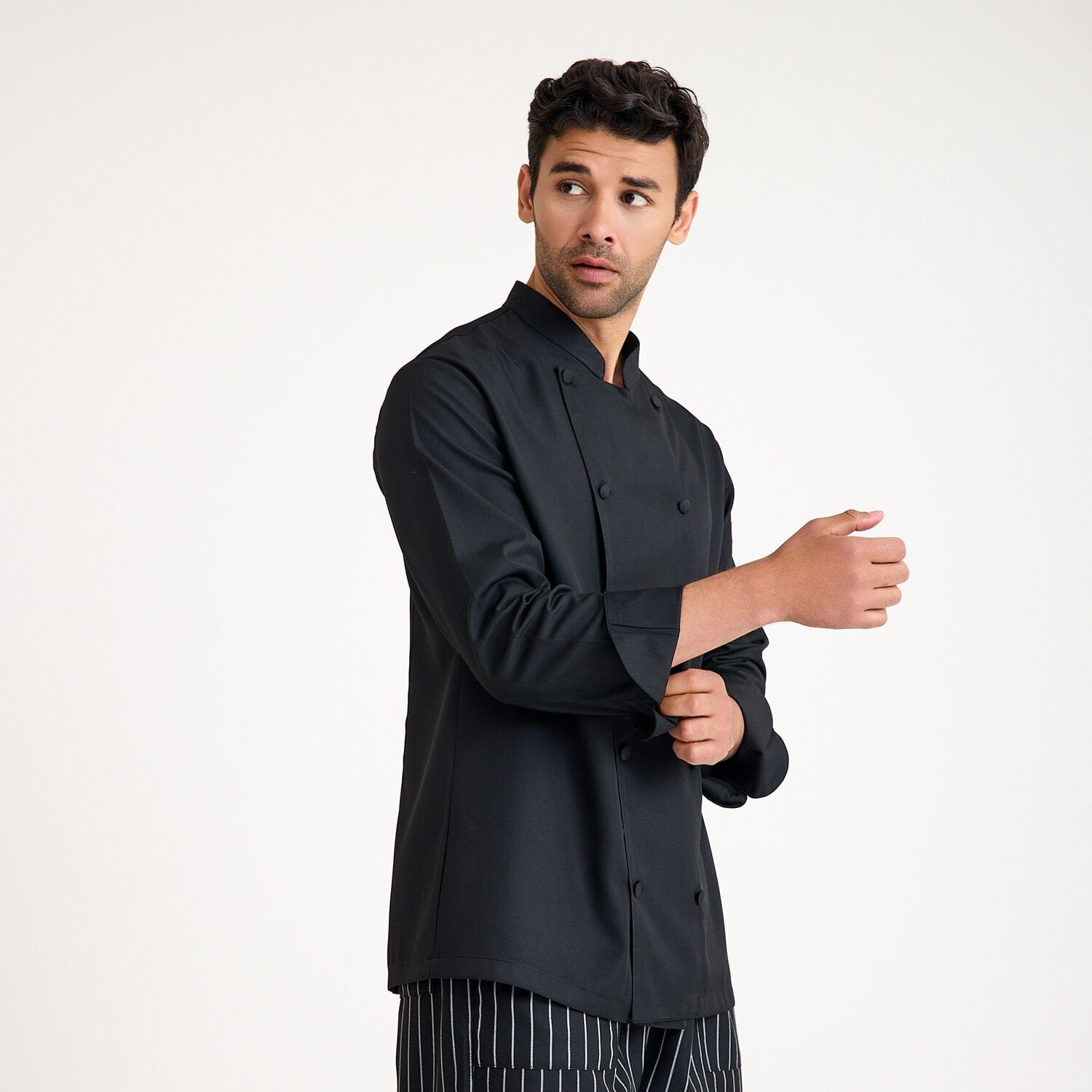 Gabardin Düğmeli Aşçı Şef Ceketi - Siyah