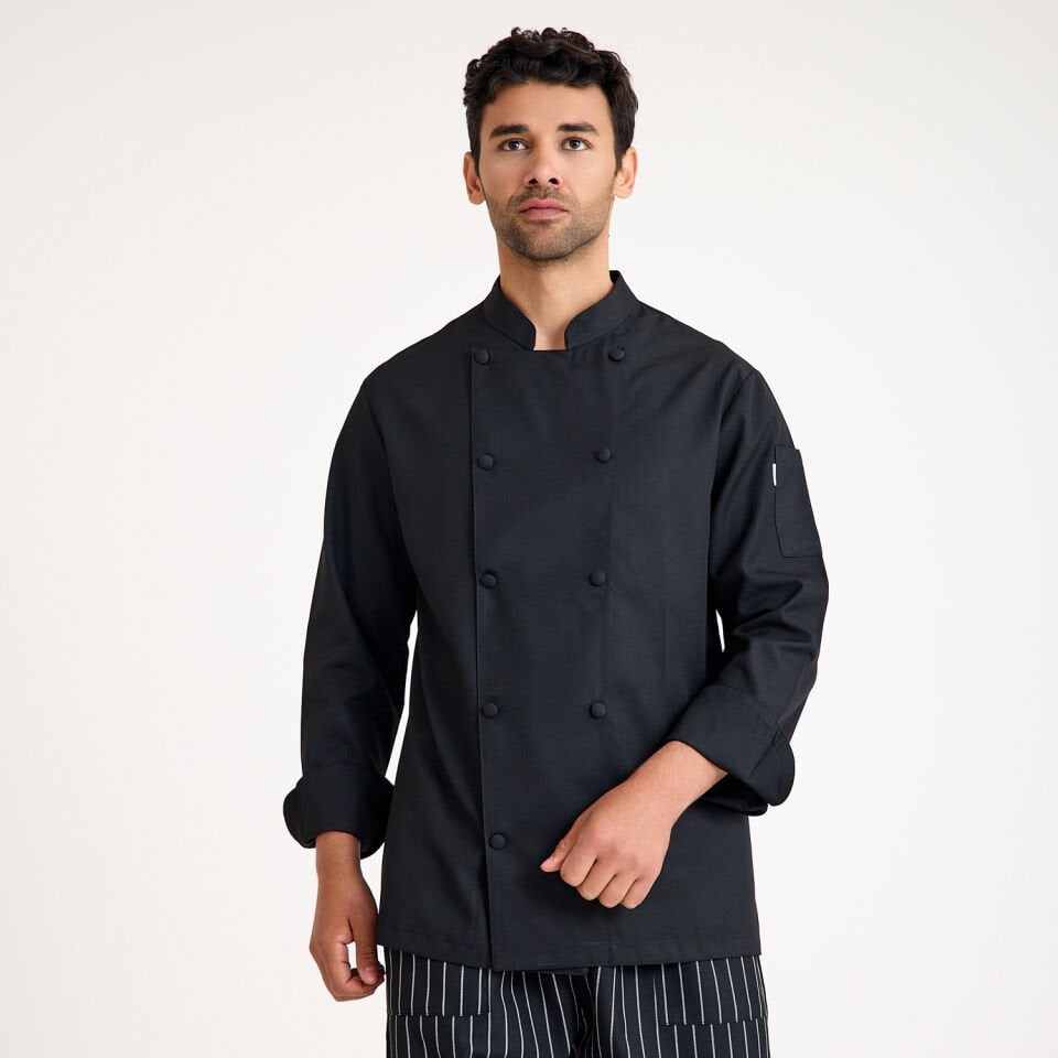 Gabardin Düğmeli Aşçı Şef Ceketi - Siyah