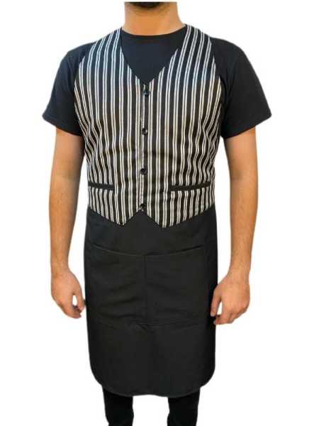 Yelekli Önlük - Beyaz Çizgili