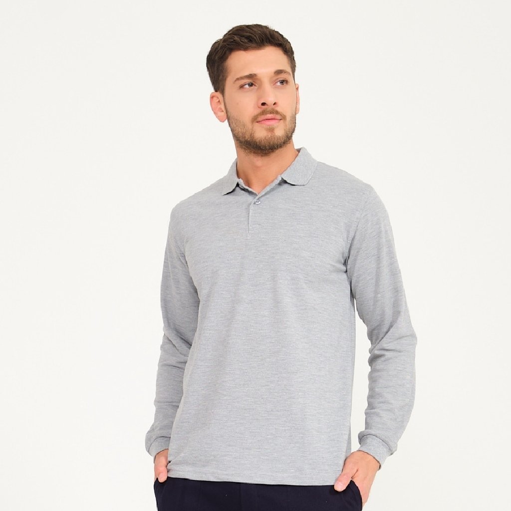 Gri İki İplik Sweatshirt - Polo Yaka