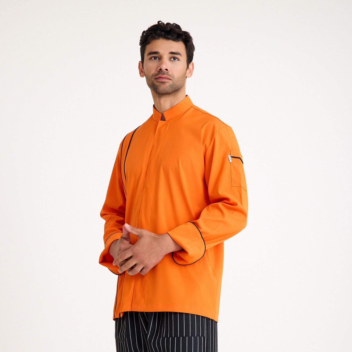 Turuncu Şeritli Likralı Aşçı Şef Ceketi