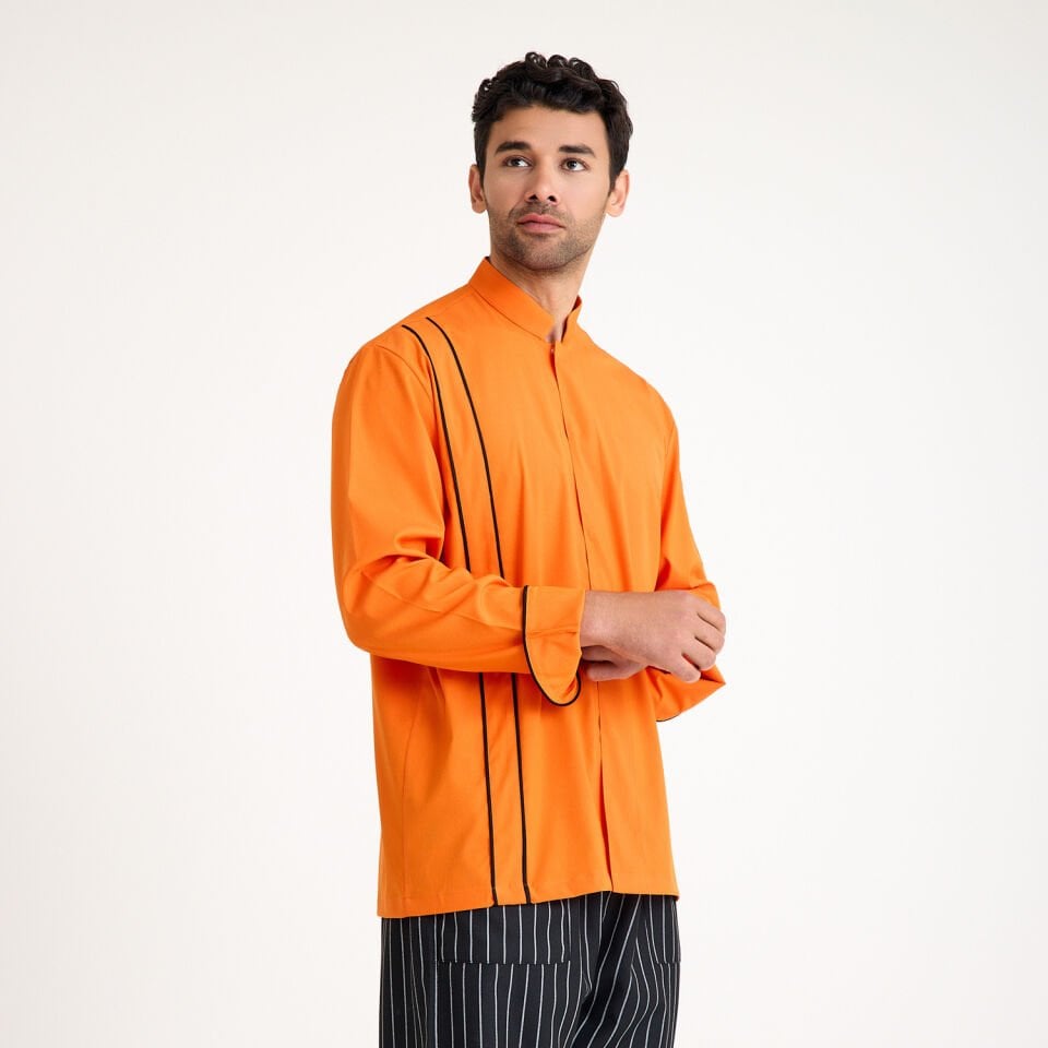 Turuncu Şeritli Likralı Aşçı Şef Ceketi