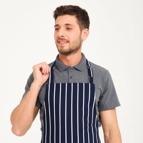 İtalyan Lacivert Çizgi Cepli Askılı Önlük