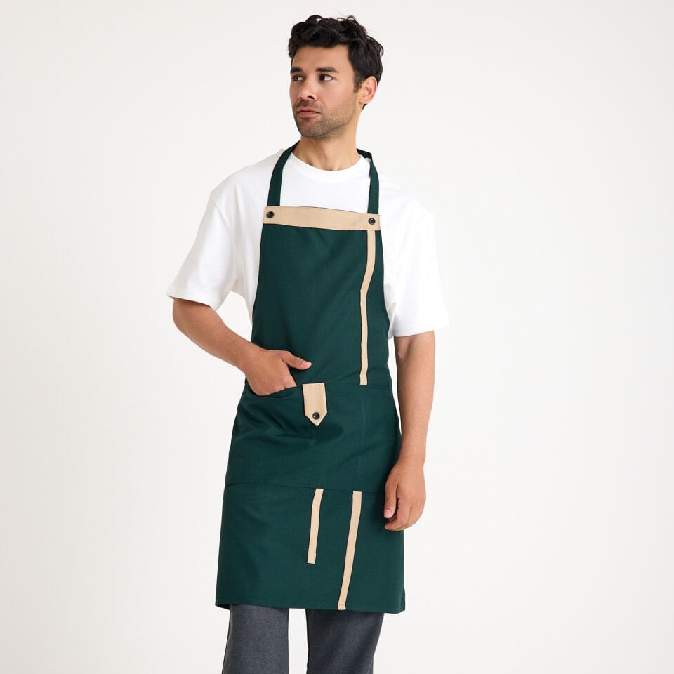 Yeşil Bej Askılı Cepli Önlük