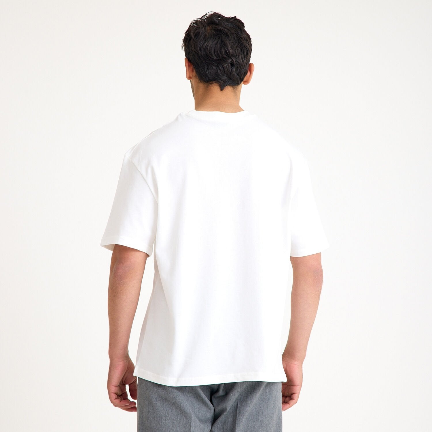 Oversize Bisiklet Yaka İş Tişörtü - Ekru