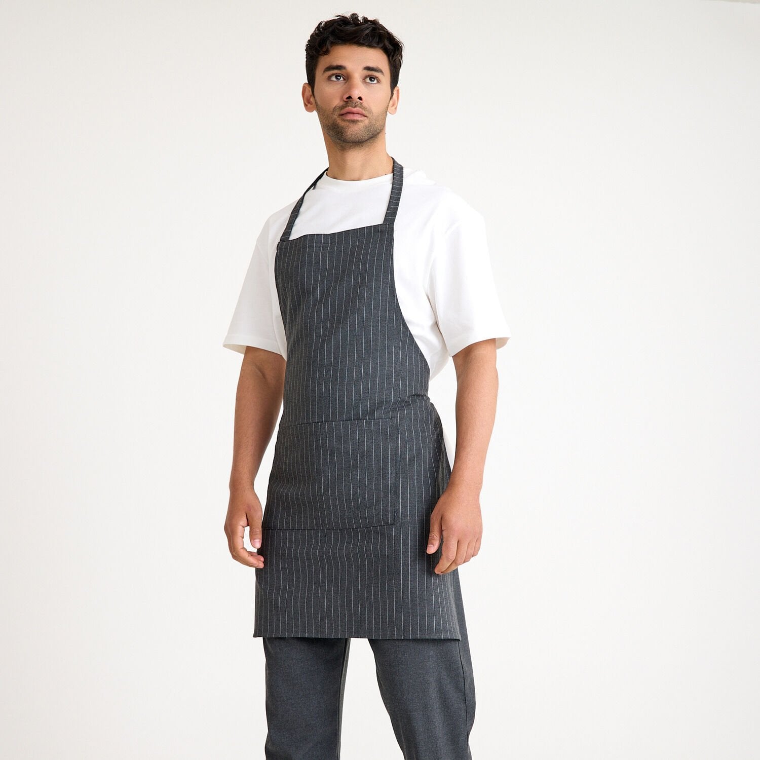 Çizgili Askılı Cepli Önlük - Antrasit
