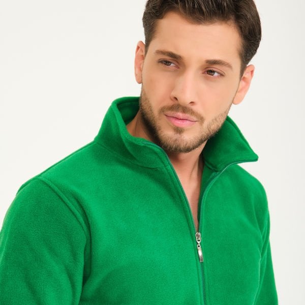 Yeşil Balıkçı Yaka Cepli Fermuarlı Polar Mont