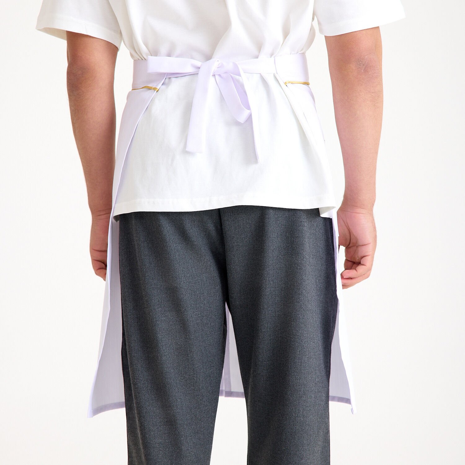 Beyaz Gold Biyeli Yarım Önlük Beyazlı Tek Cepli