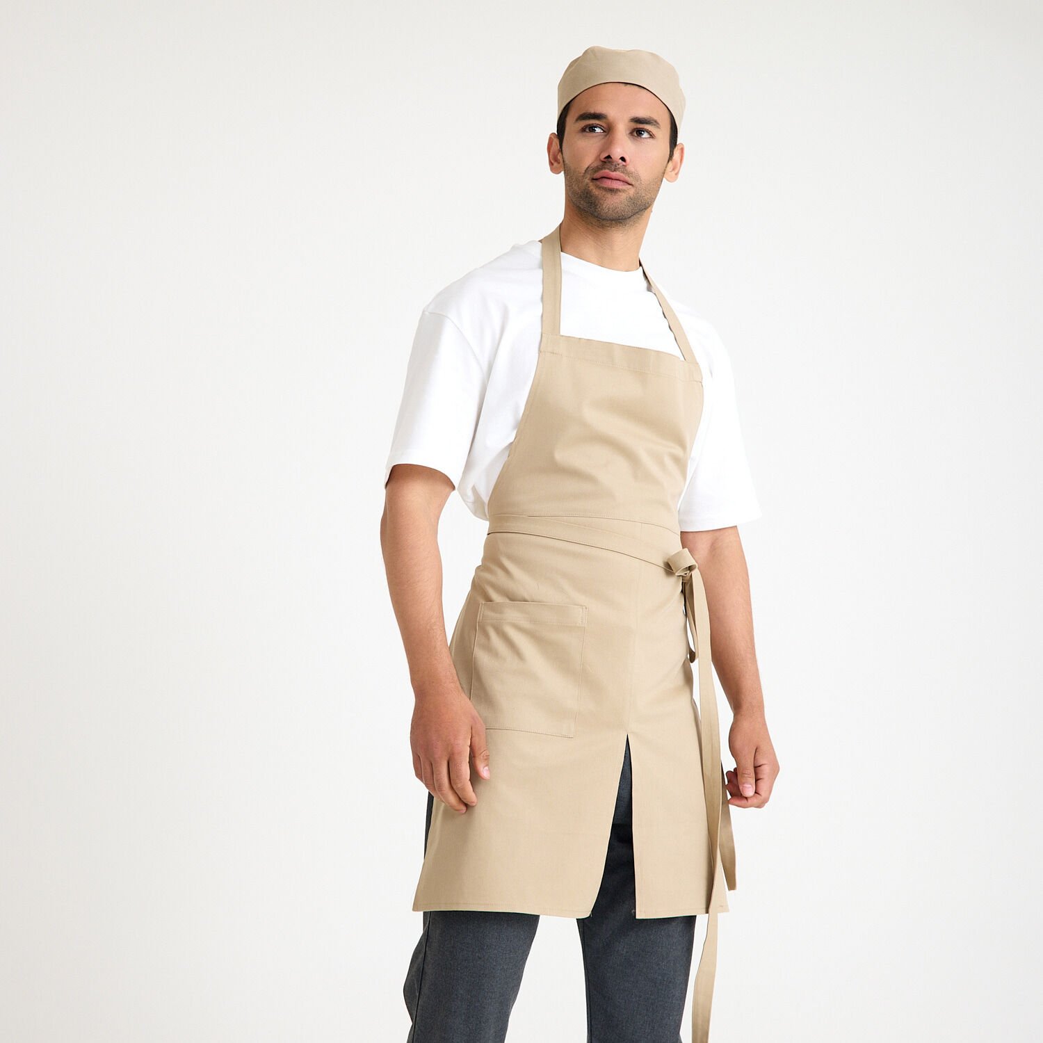 Askılı Önlük Cepli Yırtmaçlı - Bej