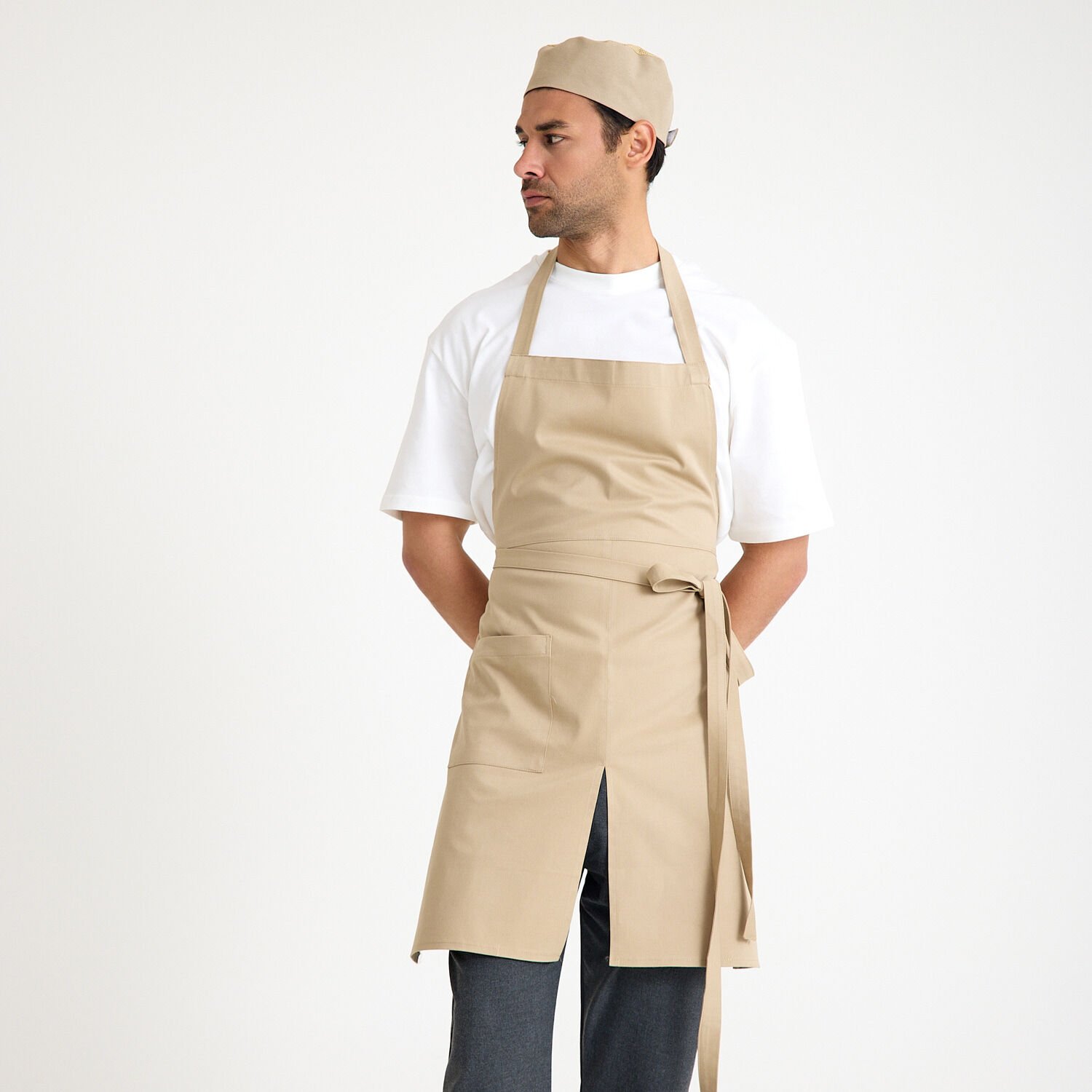 Askılı Önlük Cepli Yırtmaçlı - Bej