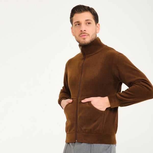 Kahverengi Yarım Yaka Fermuarlı Polar Mont