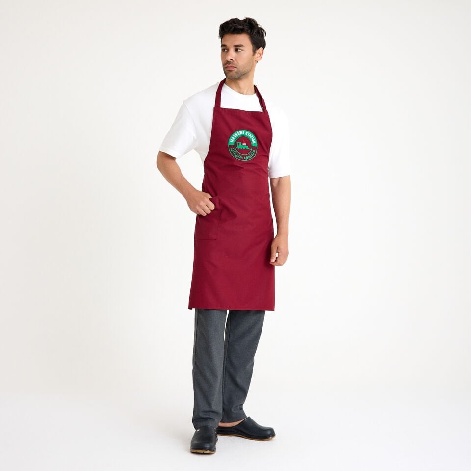 Logolu Alpaka Tokalı Askılı Önlük - Bordo