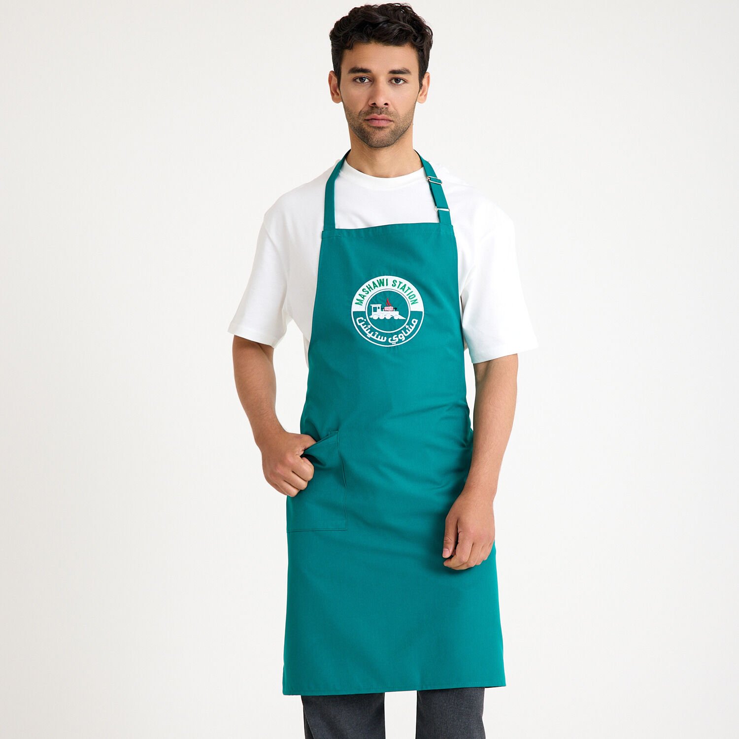 Logolu Alpaka Tokalı Askılı Önlük - Yeşil