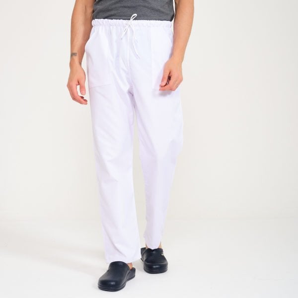 Beyaz Lastikli Aşçı İş Pantolonu