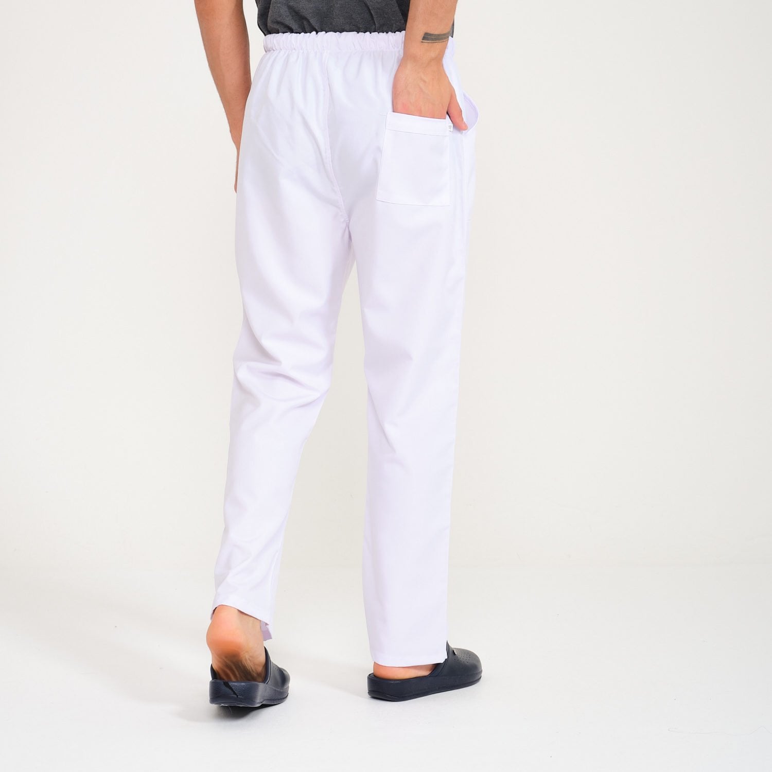 Beyaz Lastikli Aşçı İş Pantolonu