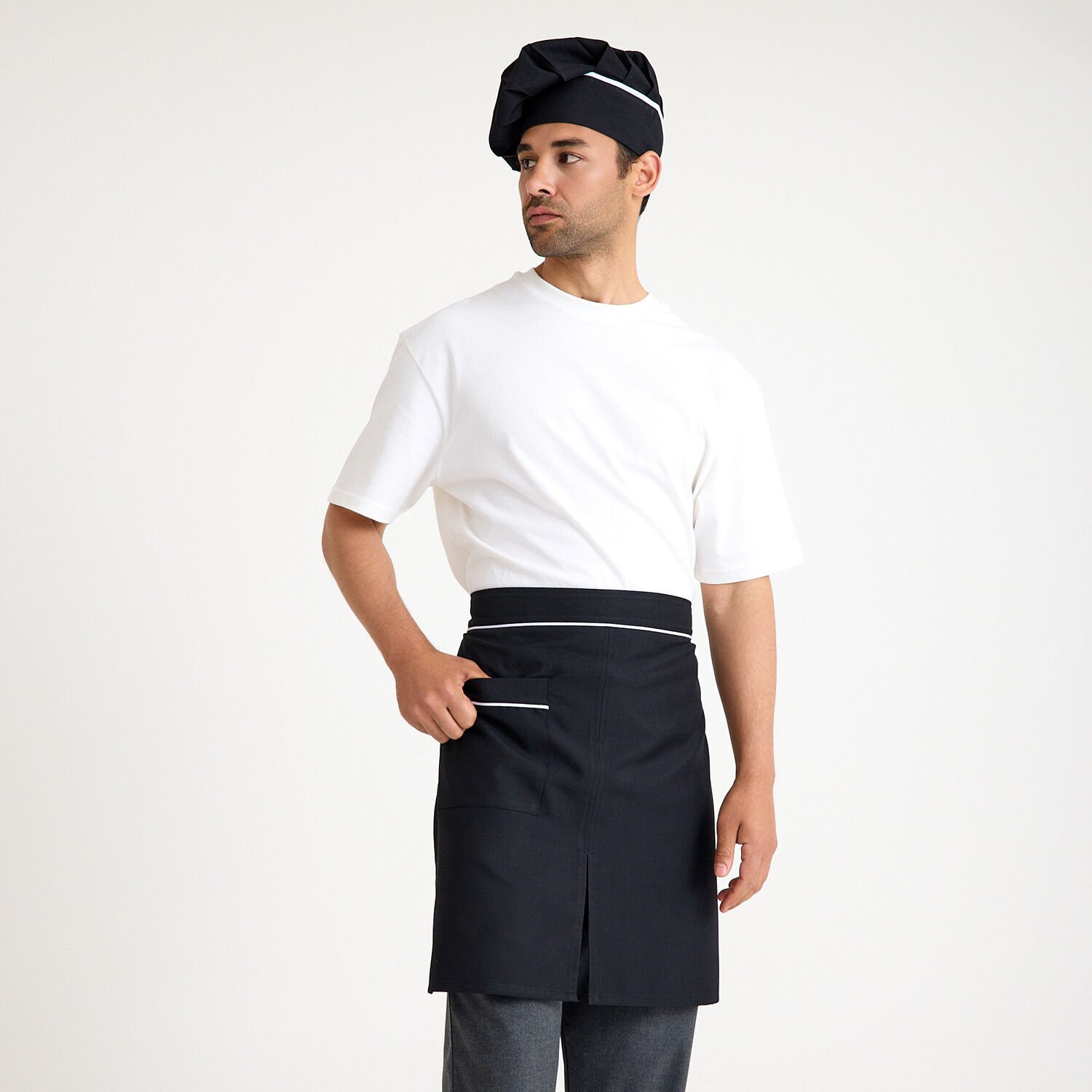 Siyah Beyaz Biyeli Mantar Aşçı Kepi