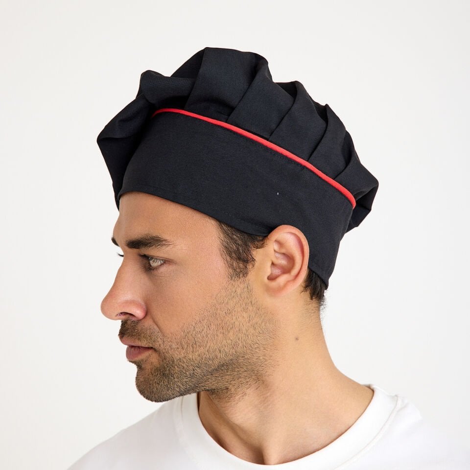 Siyah Kırmızı Biyeli Mantar Aşçı Kepi