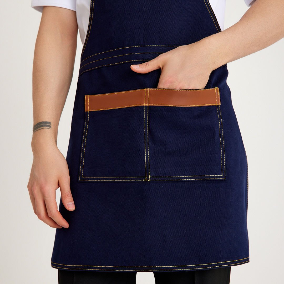 Lacivert Kot Askılı Cepli Önlük