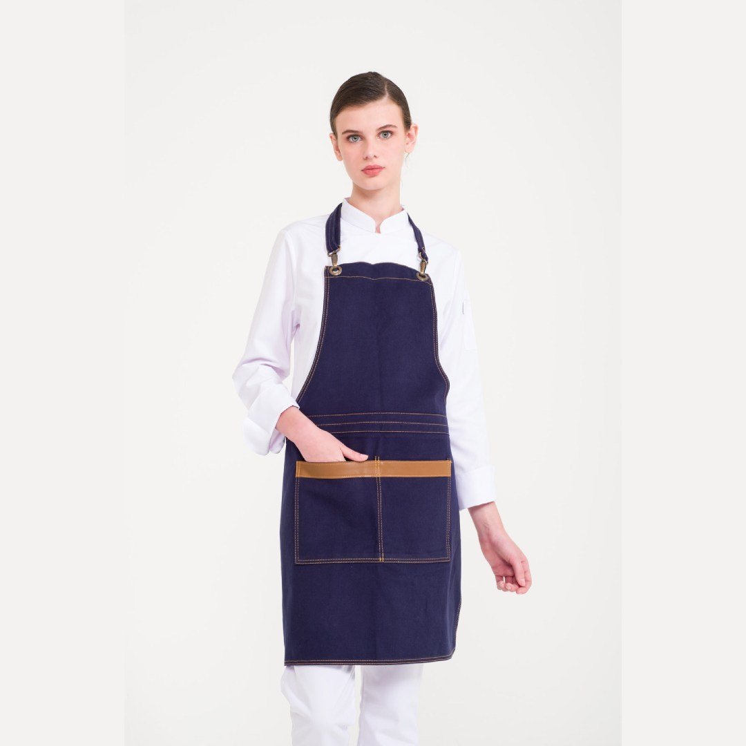 Lacivert Kot Askılı Cepli Önlük