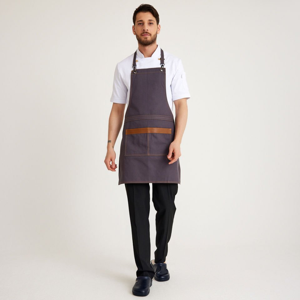 Gri Kot Askılı Cepli Önlük