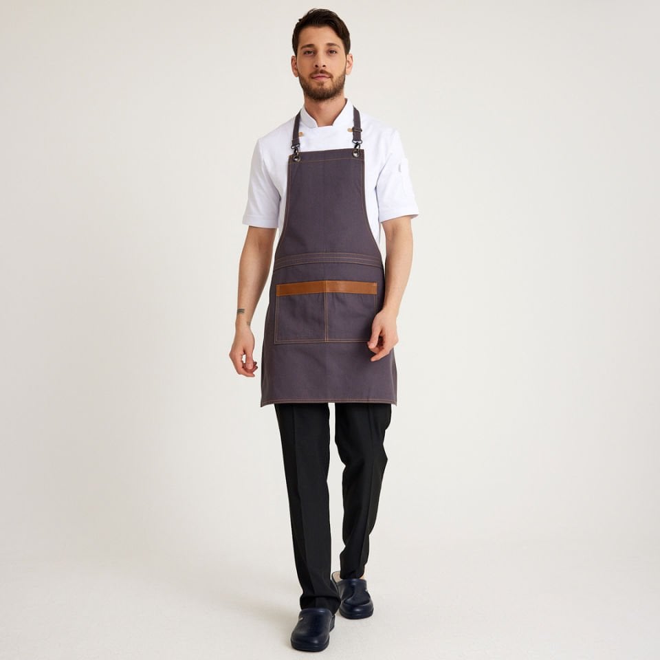 Gri Kot Askılı Cepli Önlük