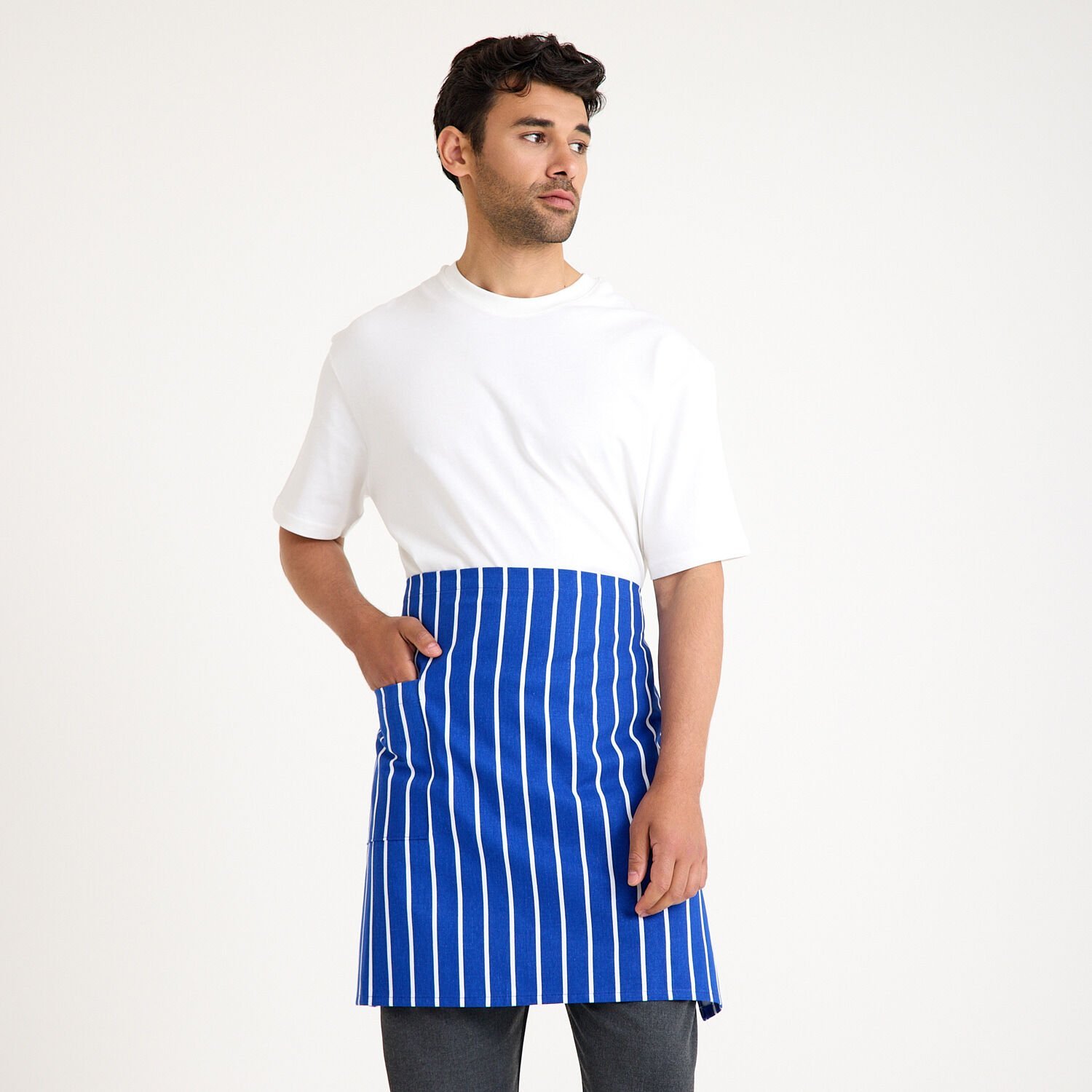 İtalyan Cepli Yarım Önlük - Saks Mavi