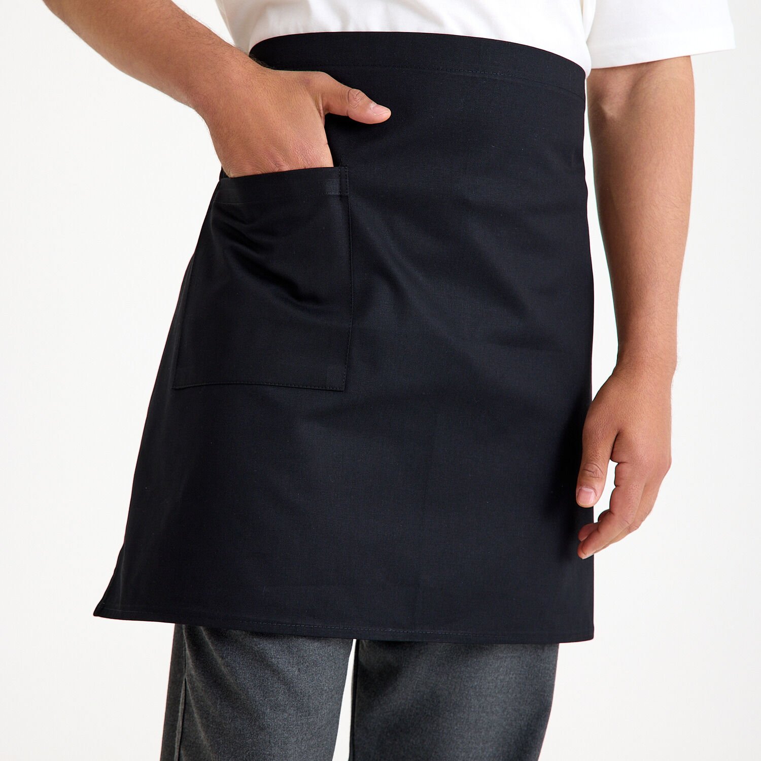 Gabardin Cepli Yarım Önlük - Siyah